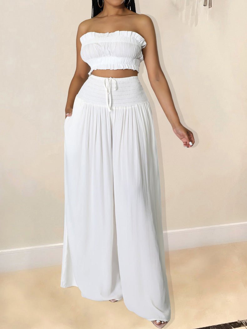 Women's Sets Solid Tube Top Wide Leg Pants Two-Piece Set - Sets - Instastyled | Online Fashion Free Shipping Clothing, Dresses, Tops, Shoes - 01/03/2022 - 40-50 - Bottoms