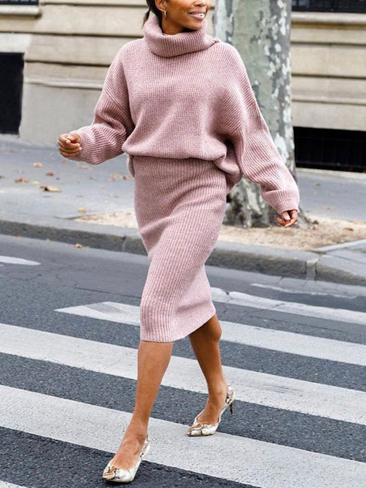 Women's Sets Solid Turtleneck Sweater & Slim Skirt Two-Piece Set - Sets - Instastyled | Online Fashion Free Shipping Clothing, Dresses, Tops, Shoes - 21/09/2022 - Bottoms - Color_Pink