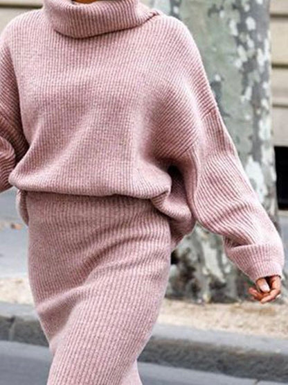 Women's Sets Solid Turtleneck Sweater & Slim Skirt Two-Piece Set - Sets - Instastyled | Online Fashion Free Shipping Clothing, Dresses, Tops, Shoes - 21/09/2022 - Bottoms - Color_Pink