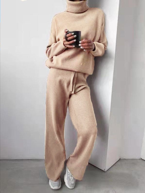 Women's Sets Solid Turtleneck Top & Pants Knitted Two Piece Set - Sets - Instastyled | Online Fashion Free Shipping Clothing, Dresses, Tops, Shoes - 02/09/2022 - 40-50 - bottoms