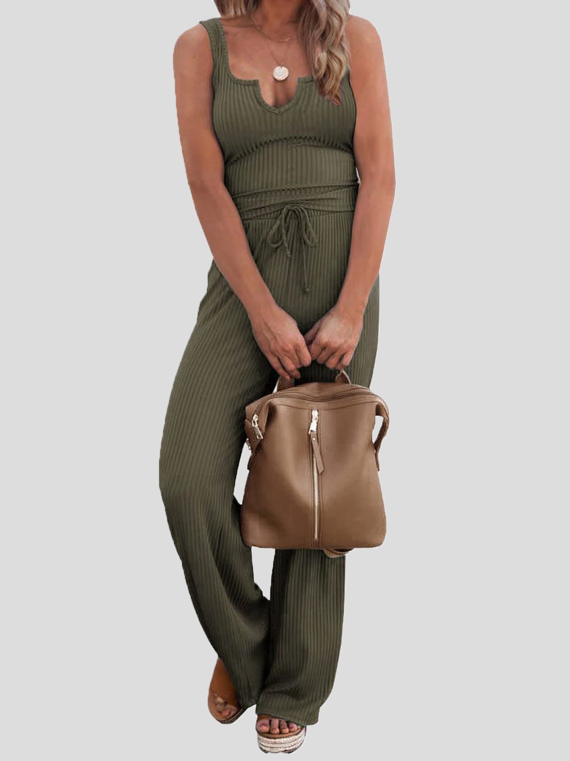 Women's Sets Solid V-Neck Sleeveless Top & Pants Two-Piece Set - Sets - Instastyled | Online Fashion Free Shipping Clothing, Dresses, Tops, Shoes - 18/03/2022 - 20-30 - Bottoms