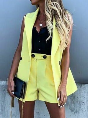 Women's Sets Solid Vest Wide Leg Shorts Two Piece Set - Sets - Instastyled | Online Fashion Free Shipping Clothing, Dresses, Tops, Shoes - 15/06/2022 - Bottoms - Color_Black