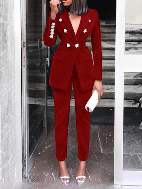 Women's Sets Star Button Blazers & Trousers Two-Piece Set - Sets - INS | Online Fashion Free Shipping Clothing, Dresses, Tops, Shoes - 11/10/2021 - 40-50 - Bottom