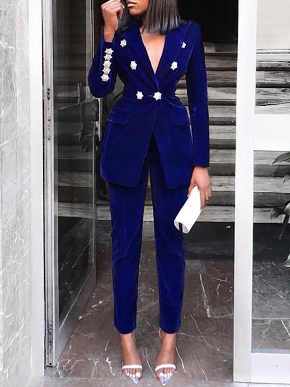 Women's Sets Star Button Blazers & Trousers Two-Piece Set - Sets - INS | Online Fashion Free Shipping Clothing, Dresses, Tops, Shoes - 11/10/2021 - 40-50 - Bottom