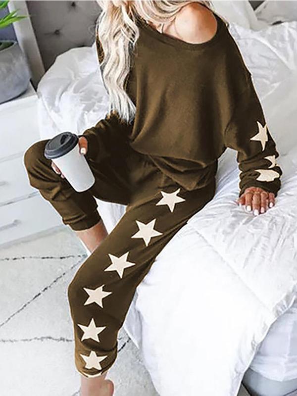 Women's Sets Star Print Long Sleeve Casual Two-Piece Suit - Sets - INS | Online Fashion Free Shipping Clothing, Dresses, Tops, Shoes - 18/10/2021 - 30-40 - Bottom