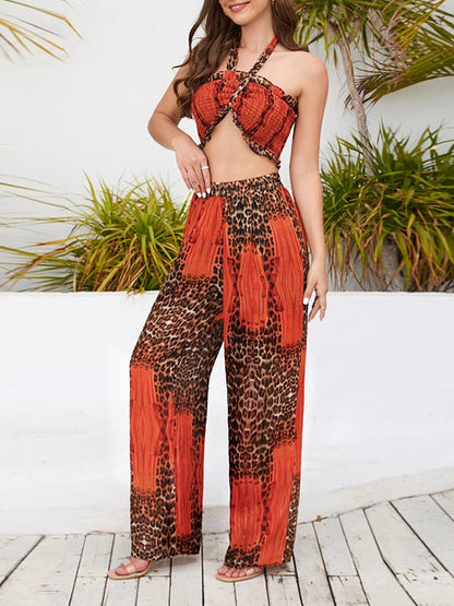 Women's Sets Strapless Halter Top Wide Leg Pants Sexy Printed Set - Sets - Instastyled | Online Fashion Free Shipping Clothing, Dresses, Tops, Shoes - 14/1/2023 - Bottoms - Color_Green