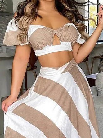 Women's Sets Striped Crop Hollow Top & Skirt Two-Piece Set - Sets - Instastyled | Online Fashion Free Shipping Clothing, Dresses, Tops, Shoes - 27/07/2022 - 30-40 - bottoms