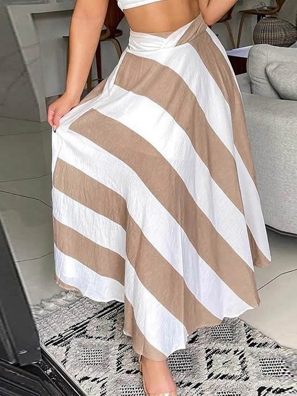 Women's Sets Striped Crop Hollow Top & Skirt Two-Piece Set - Sets - Instastyled | Online Fashion Free Shipping Clothing, Dresses, Tops, Shoes - 27/07/2022 - 30-40 - bottoms