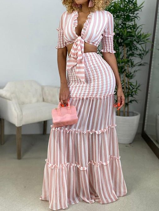 Women's Sets Striped Crop Top & Skirt Two-Piece Set - Sets - Instastyled | Online Fashion Free Shipping Clothing, Dresses, Tops, Shoes - 21/02/2022 - 40-50 - Bottoms