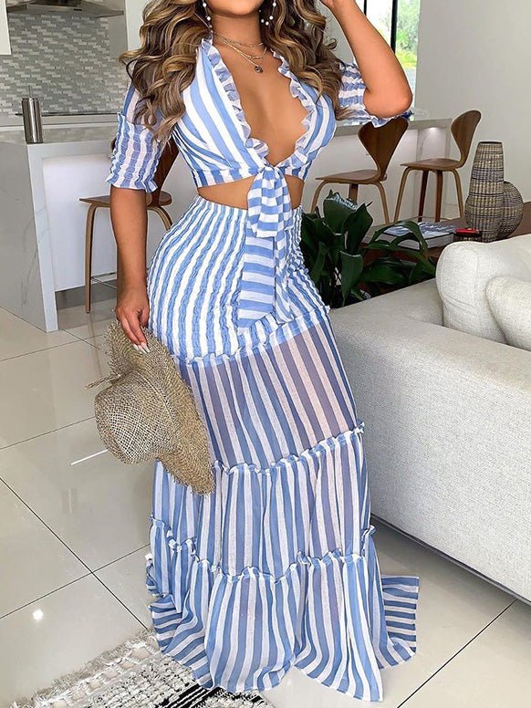 Women's Sets Striped Crop Top & Skirt Two-Piece Set - Sets - Instastyled | Online Fashion Free Shipping Clothing, Dresses, Tops, Shoes - 21/02/2022 - 40-50 - Bottoms