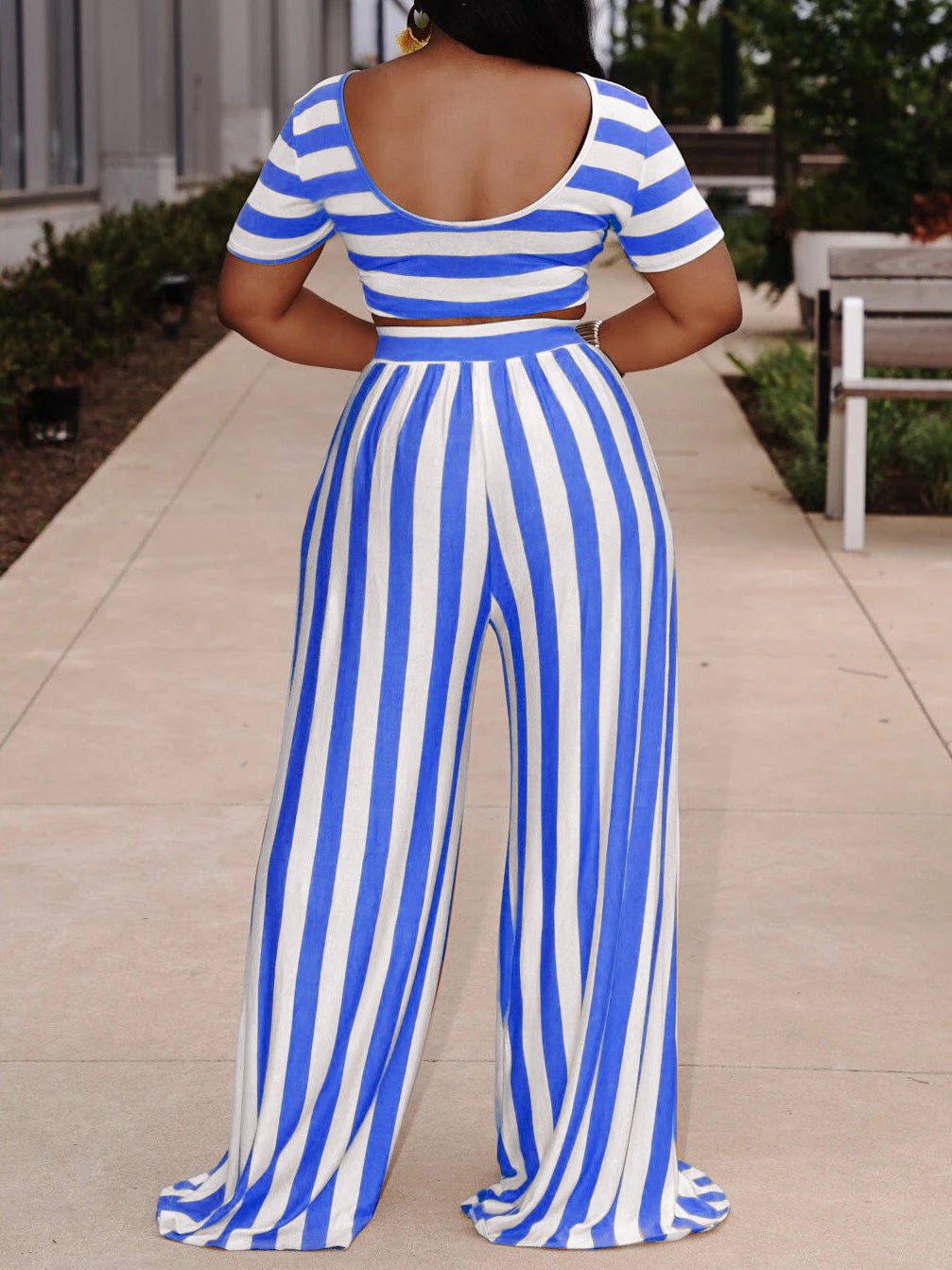 Women's Sets Striped Crop Top & Wide Leg Pants Two-Piece Set - Sets - Instastyled | Online Fashion Free Shipping Clothing, Dresses, Tops, Shoes - 20/07/2022 - Bottoms - Color_Black