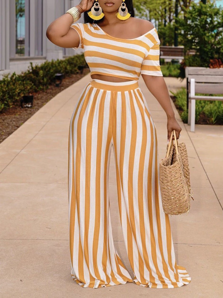 Women's Sets Striped Crop Top & Wide Leg Pants Two-Piece Set - Sets - Instastyled | Online Fashion Free Shipping Clothing, Dresses, Tops, Shoes - 20/07/2022 - Bottoms - Color_Black