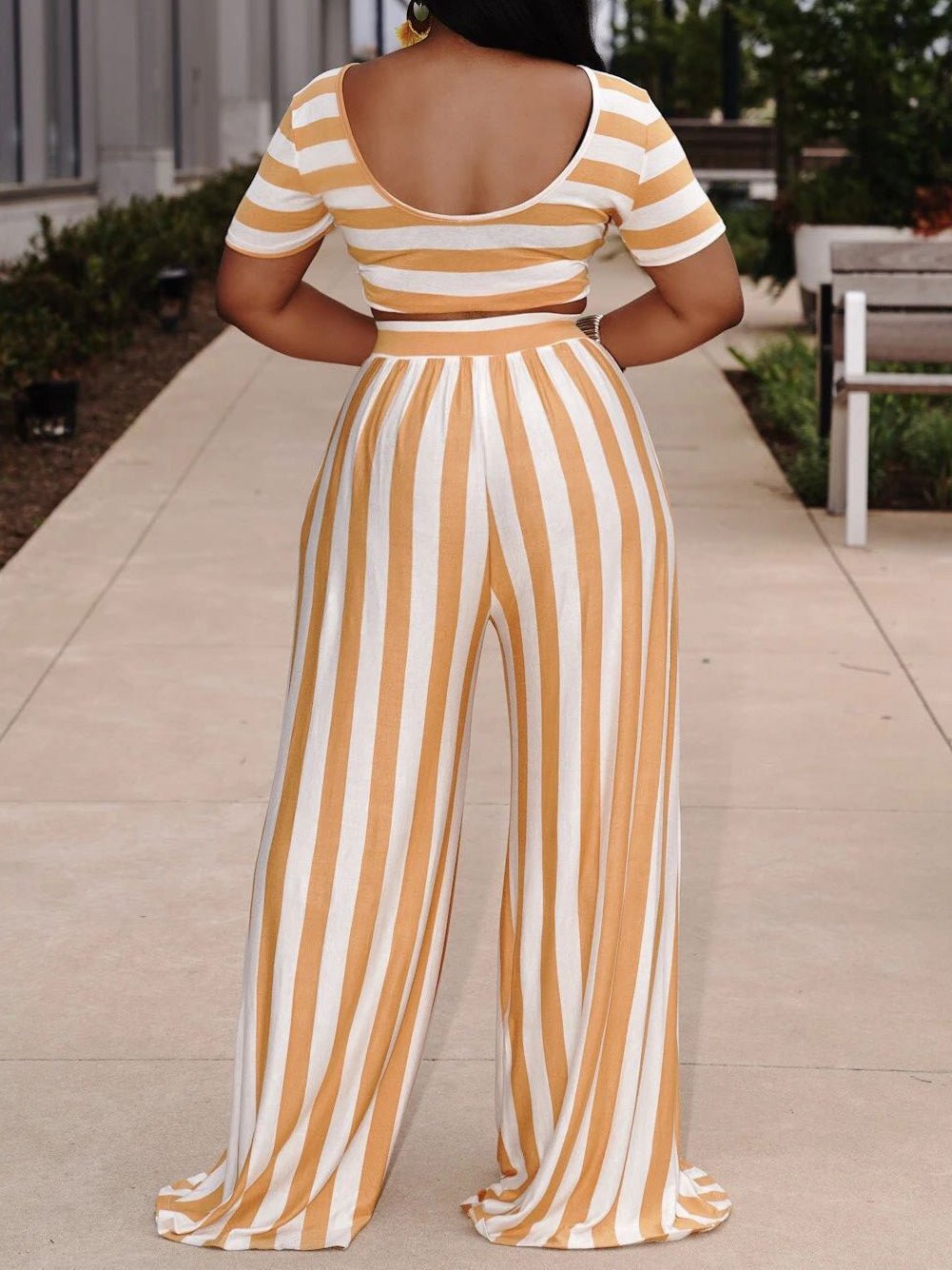 Women's Sets Striped Crop Top & Wide Leg Pants Two-Piece Set - Sets - Instastyled | Online Fashion Free Shipping Clothing, Dresses, Tops, Shoes - 20/07/2022 - Bottoms - Color_Black