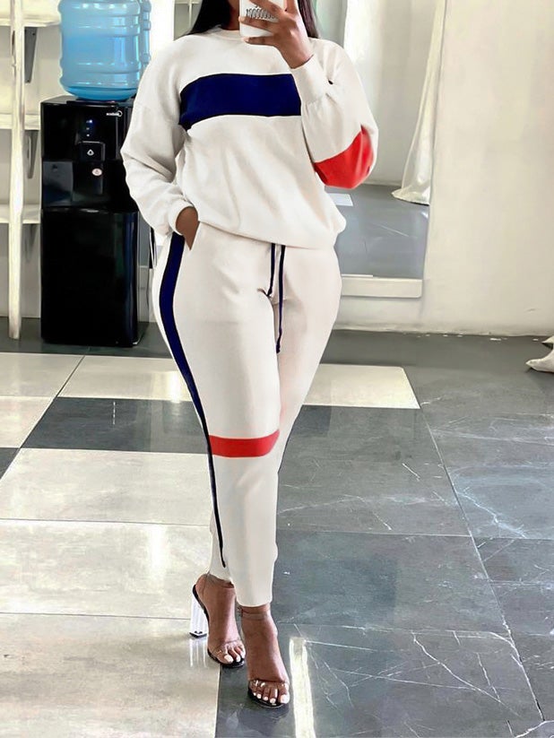 Women's Sets Striped Long Sleeve Pocket Trousers Sports Two-Piece Set - Sets - Instastyled | Online Fashion Free Shipping Clothing, Dresses, Tops, Shoes - 22/01/2022 - 40-50 - Bottoms