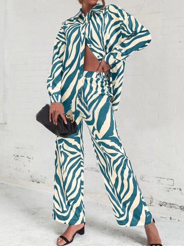 Women's Sets Striped Print Long Sleeve Shirt & Pants Two-Piece Set - Sets - Instastyled | Online Fashion Free Shipping Clothing, Dresses, Tops, Shoes - 17/06/2022 - Bottoms - Color_Black