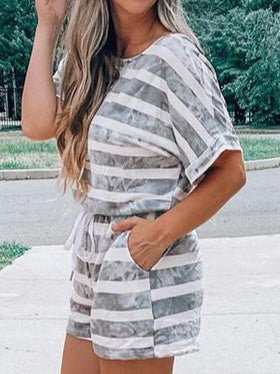 Women's Sets Striped Tie-Dye Short Sleeve Two-Piece Set - Sets - Instastyled | Online Fashion Free Shipping Clothing, Dresses, Tops, Shoes - 29/04/2022 - 30-40 - Bottoms