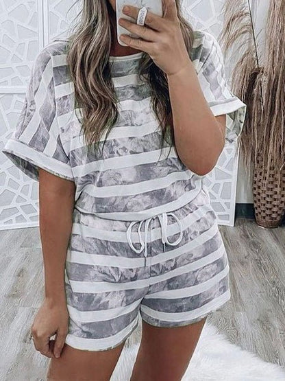 Women's Sets Striped Tie-Dye Short Sleeve Two-Piece Set - Sets - Instastyled | Online Fashion Free Shipping Clothing, Dresses, Tops, Shoes - 29/04/2022 - 30-40 - Bottoms