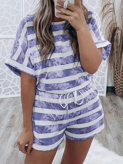 Women's Sets Striped Tie-Dye Short Sleeve Two-Piece Set - Sets - Instastyled | Online Fashion Free Shipping Clothing, Dresses, Tops, Shoes - 29/04/2022 - 30-40 - Bottoms