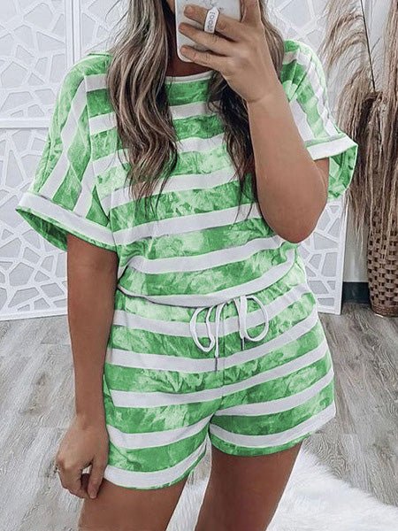 Women's Sets Striped Tie-Dye Short Sleeve Two-Piece Set - Sets - Instastyled | Online Fashion Free Shipping Clothing, Dresses, Tops, Shoes - 29/04/2022 - 30-40 - Bottoms