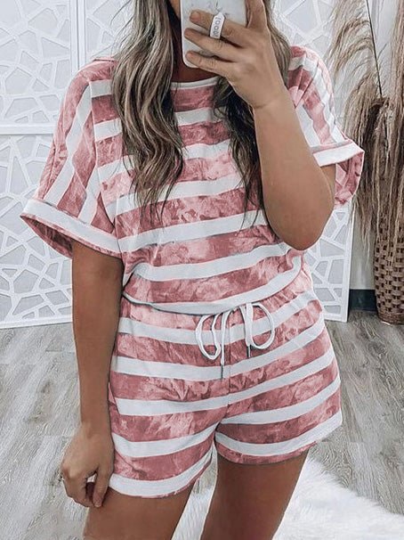 Women's Sets Striped Tie-Dye Short Sleeve Two-Piece Set - Sets - Instastyled | Online Fashion Free Shipping Clothing, Dresses, Tops, Shoes - 29/04/2022 - 30-40 - Bottoms