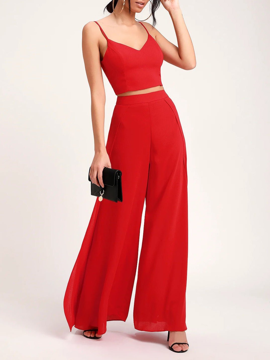 Women's Sets Suspenders Crop Tank Top & Split Wide Leg Pants Two Piece Set - Sets - Instastyled | Online Fashion Free Shipping Clothing, Dresses, Tops, Shoes - 09/07/2022 - Bottoms - color-black