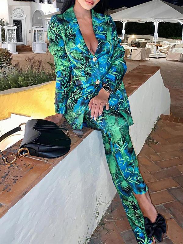 Women's Sets Temperament Printed Blazer Trousers Two-Piece Suit - Sets - INS | Online Fashion Free Shipping Clothing, Dresses, Tops, Shoes - 30/09/2021 - Bottom - Color_Blue