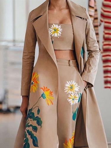 Women's Sets Three-Piece Long Printed Tube Top Trousers Trench Coat - Sets - INS | Online Fashion Free Shipping Clothing, Dresses, Tops, Shoes - 11/08/2021 - Bottom - Category_Sets