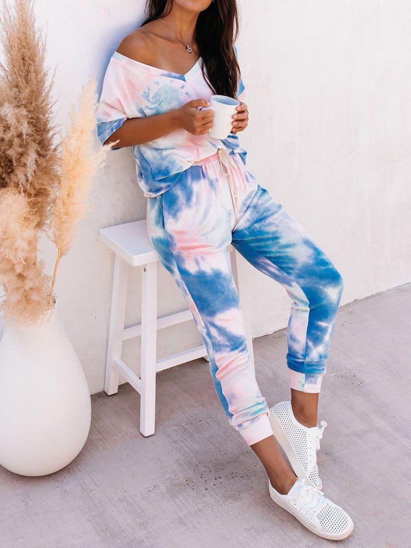 Women's Sets Tie-Dye Print Short Sleeve T-Shirts & Pants Two-Piece Set - Sets - Instastyled | Online Fashion Free Shipping Clothing, Dresses, Tops, Shoes - 21/07/2022 - 30-40 - bottoms