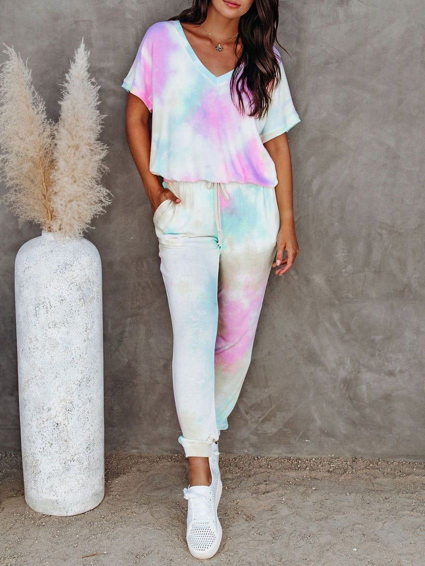 Women's Sets Tie-Dye Print Short Sleeve T-Shirts & Pants Two-Piece Set - Sets - Instastyled | Online Fashion Free Shipping Clothing, Dresses, Tops, Shoes - 21/07/2022 - 30-40 - bottoms