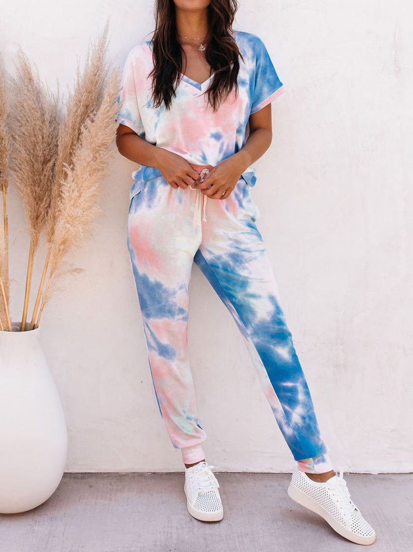 Women's Sets Tie-Dye Print Short Sleeve T-Shirts & Pants Two-Piece Set - Sets - Instastyled | Online Fashion Free Shipping Clothing, Dresses, Tops, Shoes - 21/07/2022 - 30-40 - bottoms