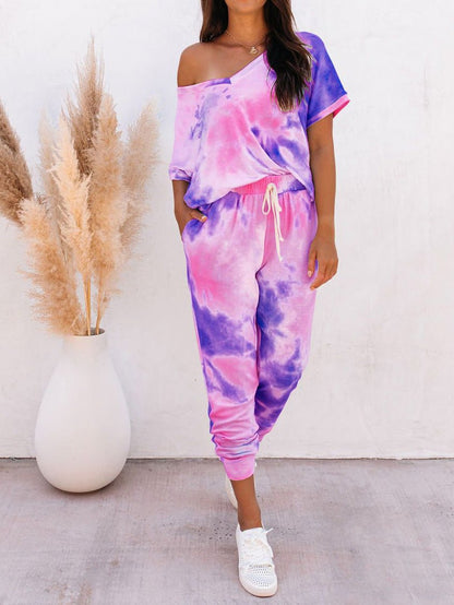 Women's Sets Tie-Dye Print Short Sleeve T-Shirts & Pants Two-Piece Set - Sets - Instastyled | Online Fashion Free Shipping Clothing, Dresses, Tops, Shoes - 21/07/2022 - 30-40 - bottoms