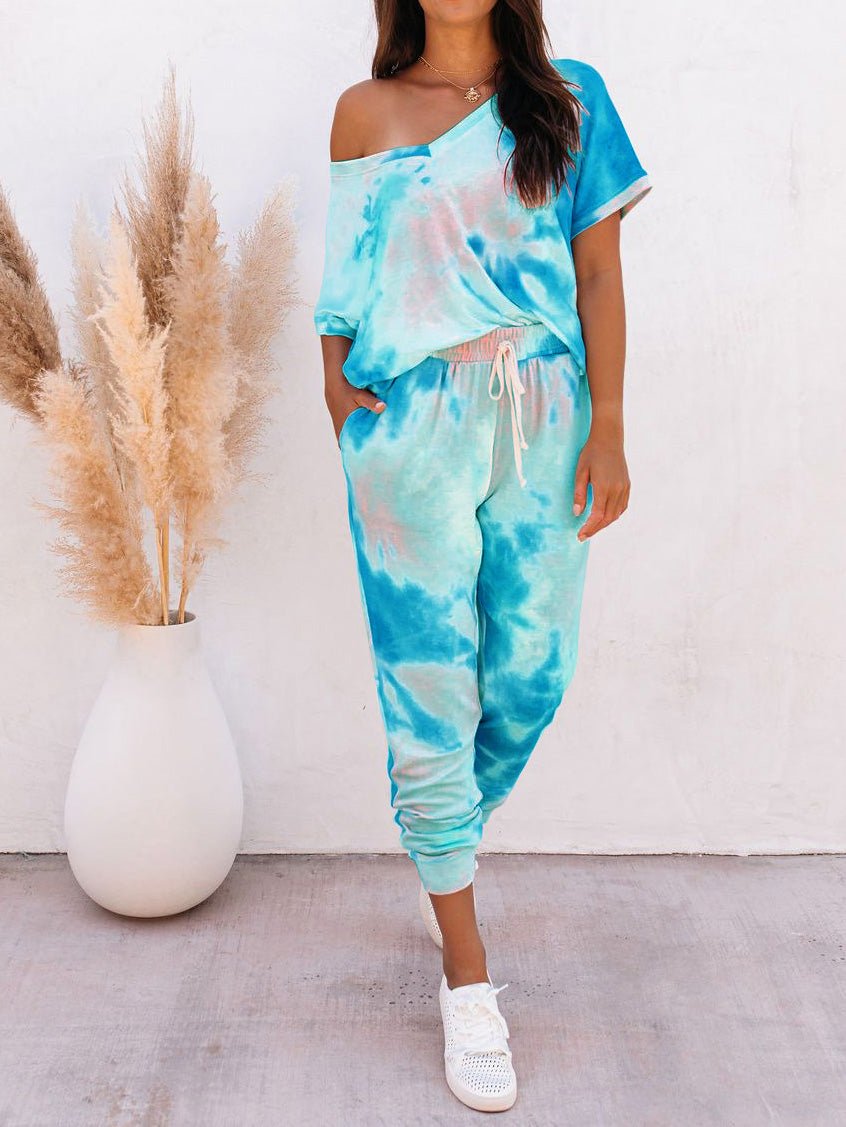 Women's Sets Tie-Dye Print Short Sleeve T-Shirts & Pants Two-Piece Set - Sets - Instastyled | Online Fashion Free Shipping Clothing, Dresses, Tops, Shoes - 21/07/2022 - 30-40 - bottoms