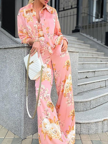 Women's Sets Tube Top Sling Long Sleeve Shirt Straight Pants Print Three Piece Set - Sets - Instastyled | Online Fashion Free Shipping Clothing, Dresses, Tops, Shoes - 16/07/2022 - bottoms - color-pink