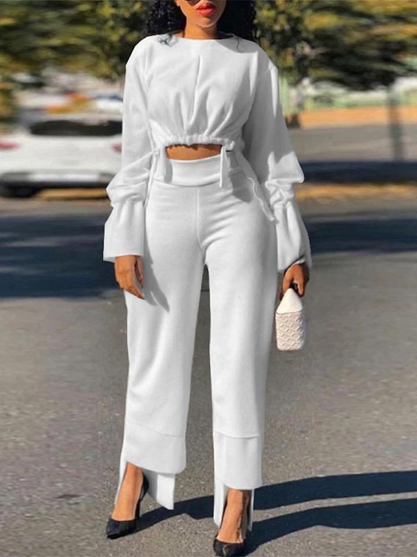 Women's Sets Tunic Long Sleeve Crop Top & Straight Pants Two-Piece Set - Sets - Instastyled | Online Fashion Free Shipping Clothing, Dresses, Tops, Shoes - 15/12/2021 - 40-50 - Bottoms