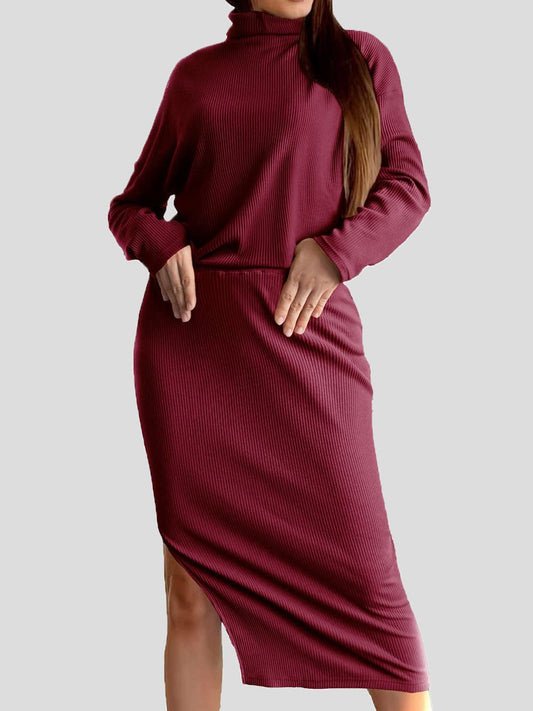 Women's Sets Turtleneck Long Sleeve Top & Slit Skirt Two Piece Set - Sets - Instastyled | Online Fashion Free Shipping Clothing, Dresses, Tops, Shoes - 17/08/2022 - 30-40 - bottoms