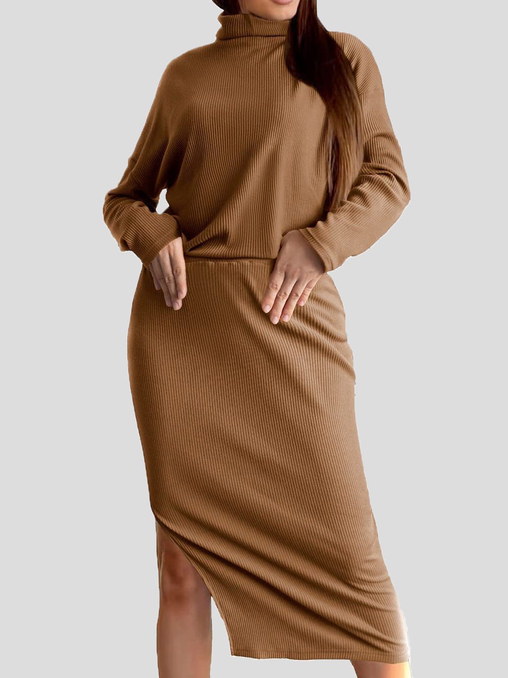 Women's Sets Turtleneck Long Sleeve Top & Slit Skirt Two Piece Set - Sets - Instastyled | Online Fashion Free Shipping Clothing, Dresses, Tops, Shoes - 17/08/2022 - 30-40 - bottoms