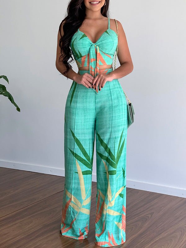 Women's Sets V-Neck Cropped Tank Top & Printed Wide-Leg Pants Two-Piece Set - Sets - Instastyled | Online Fashion Free Shipping Clothing, Dresses, Tops, Shoes - 30/03/2022 - 40-50 - Bottoms