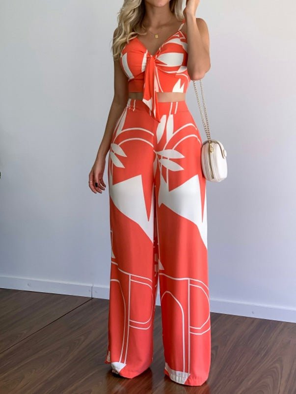 Women's Sets V-Neck Cropped Tank Top & Printed Wide-Leg Pants Two-Piece Set - Sets - Instastyled | Online Fashion Free Shipping Clothing, Dresses, Tops, Shoes - 30/03/2022 - 40-50 - Bottoms