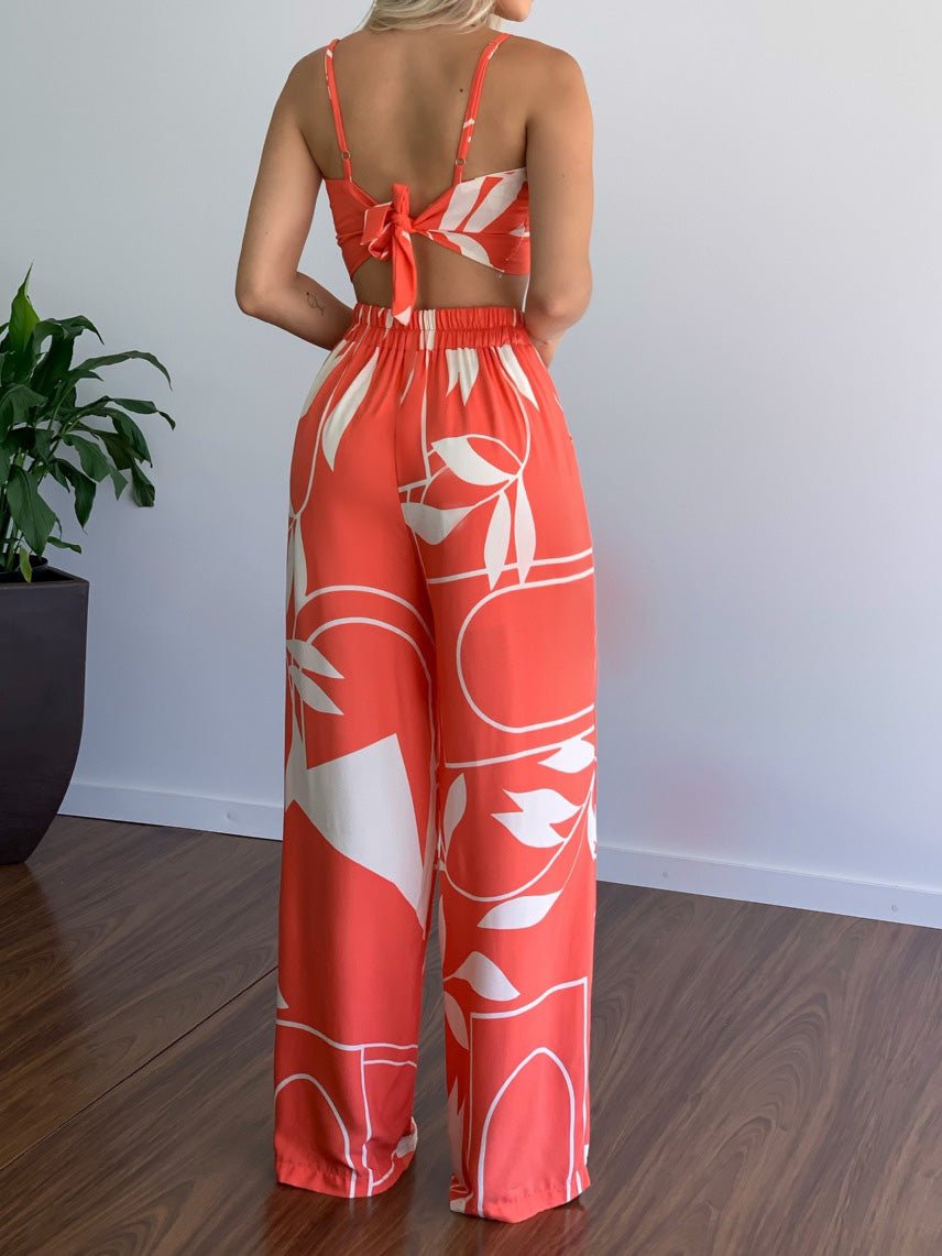 Women's Sets V-Neck Cropped Tank Top & Printed Wide-Leg Pants Two-Piece Set - Sets - Instastyled | Online Fashion Free Shipping Clothing, Dresses, Tops, Shoes - 30/03/2022 - 40-50 - Bottoms