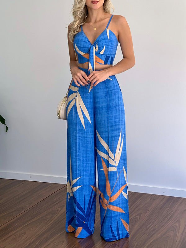 Women's Sets V-Neck Cropped Tank Top & Printed Wide-Leg Pants Two-Piece Set - Sets - Instastyled | Online Fashion Free Shipping Clothing, Dresses, Tops, Shoes - 30/03/2022 - 40-50 - Bottoms