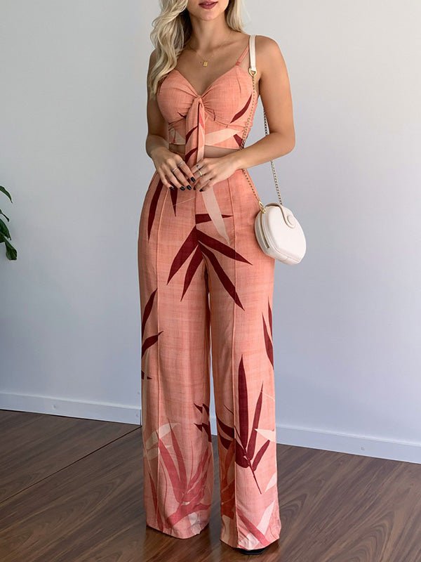 Women's Sets V-Neck Cropped Tank Top & Printed Wide-Leg Pants Two-Piece Set - Sets - Instastyled | Online Fashion Free Shipping Clothing, Dresses, Tops, Shoes - 30/03/2022 - 40-50 - Bottoms