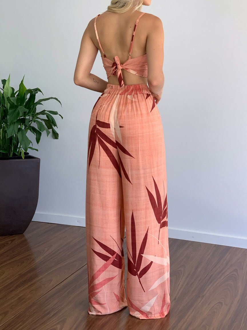 Women's Sets V-Neck Cropped Tank Top & Printed Wide-Leg Pants Two-Piece Set - Sets - Instastyled | Online Fashion Free Shipping Clothing, Dresses, Tops, Shoes - 30/03/2022 - 40-50 - Bottoms