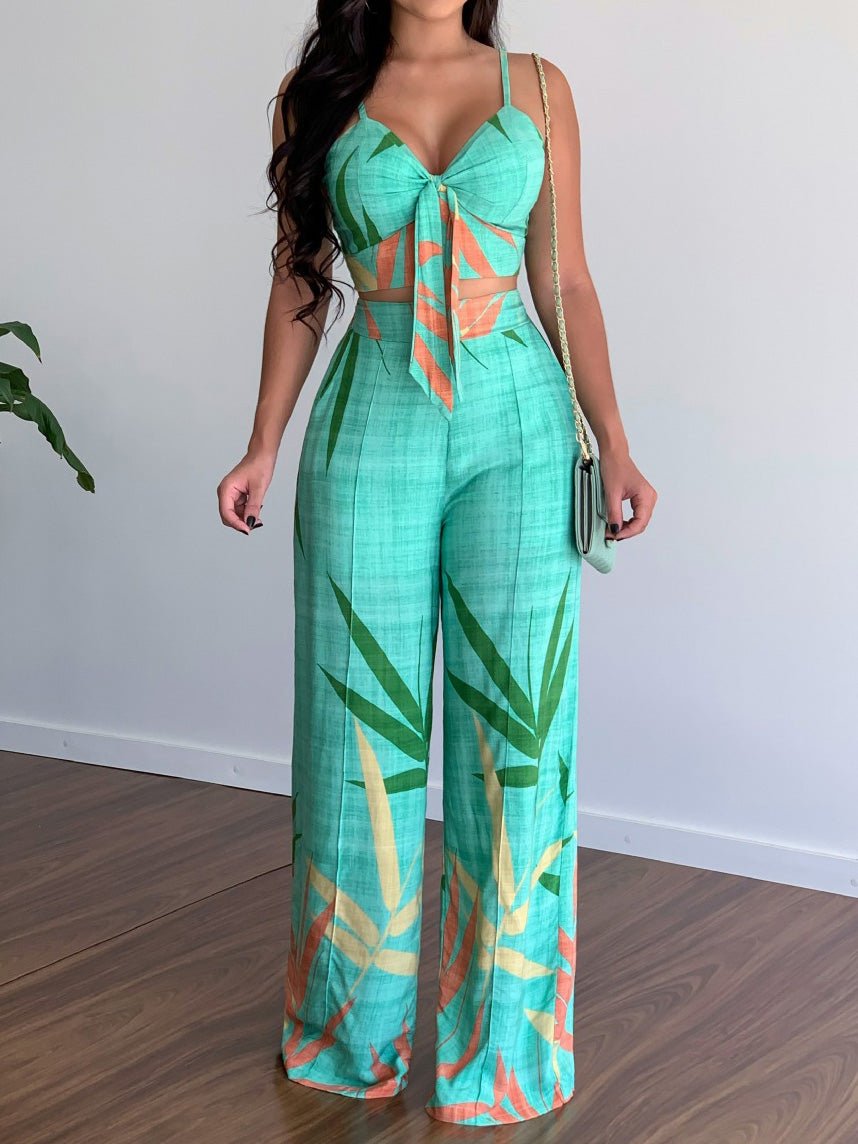 Women's Sets V-Neck Cropped Tank Top & Printed Wide-Leg Pants Two-Piece Set - Sets - Instastyled | Online Fashion Free Shipping Clothing, Dresses, Tops, Shoes - 30/03/2022 - 40-50 - Bottoms