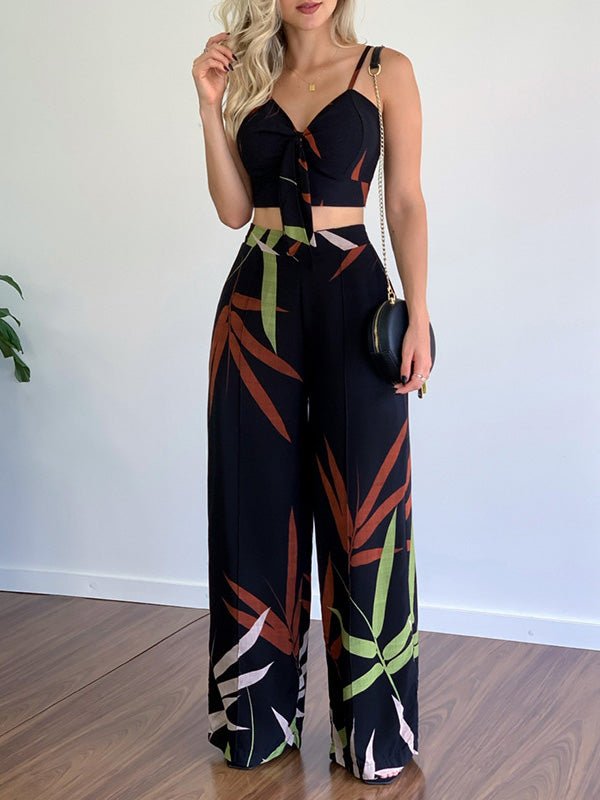 Women's Sets V-Neck Cropped Tank Top & Printed Wide-Leg Pants Two-Piece Set - Sets - Instastyled | Online Fashion Free Shipping Clothing, Dresses, Tops, Shoes - 30/03/2022 - 40-50 - Bottoms