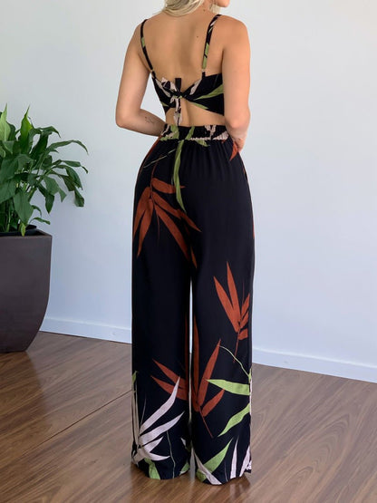 Women's Sets V-Neck Cropped Tank Top & Printed Wide-Leg Pants Two-Piece Set - Sets - Instastyled | Online Fashion Free Shipping Clothing, Dresses, Tops, Shoes - 30/03/2022 - 40-50 - Bottoms