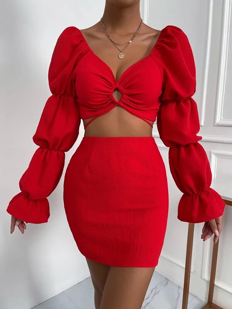 Women's Sets V-Neck Cutout Crop Top & Skirt Two-Piece Set - Sets - Instastyled | Online Fashion Free Shipping Clothing, Dresses, Tops, Shoes - 24/05/2022 - 30-40 - Bottoms