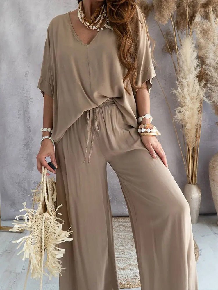 Women's Sets V-Neck Doll Sleeve Top & Pants Two-Piece Set - Sets - Instastyled | Online Fashion Free Shipping Clothing, Dresses, Tops, Shoes - 16/08/2022 - 30-40 - bottoms