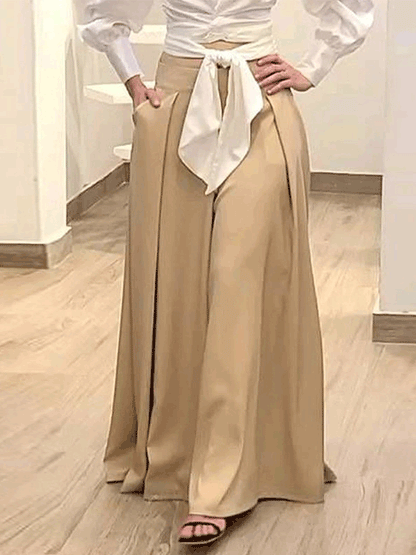 Women's Sets V-Neck Long Sleeve Blouses & Wide Leg Pants Two-Piece Set - Sets - Instastyled | Online Fashion Free Shipping Clothing, Dresses, Tops, Shoes - 13/09/2022 - bottoms - color-white