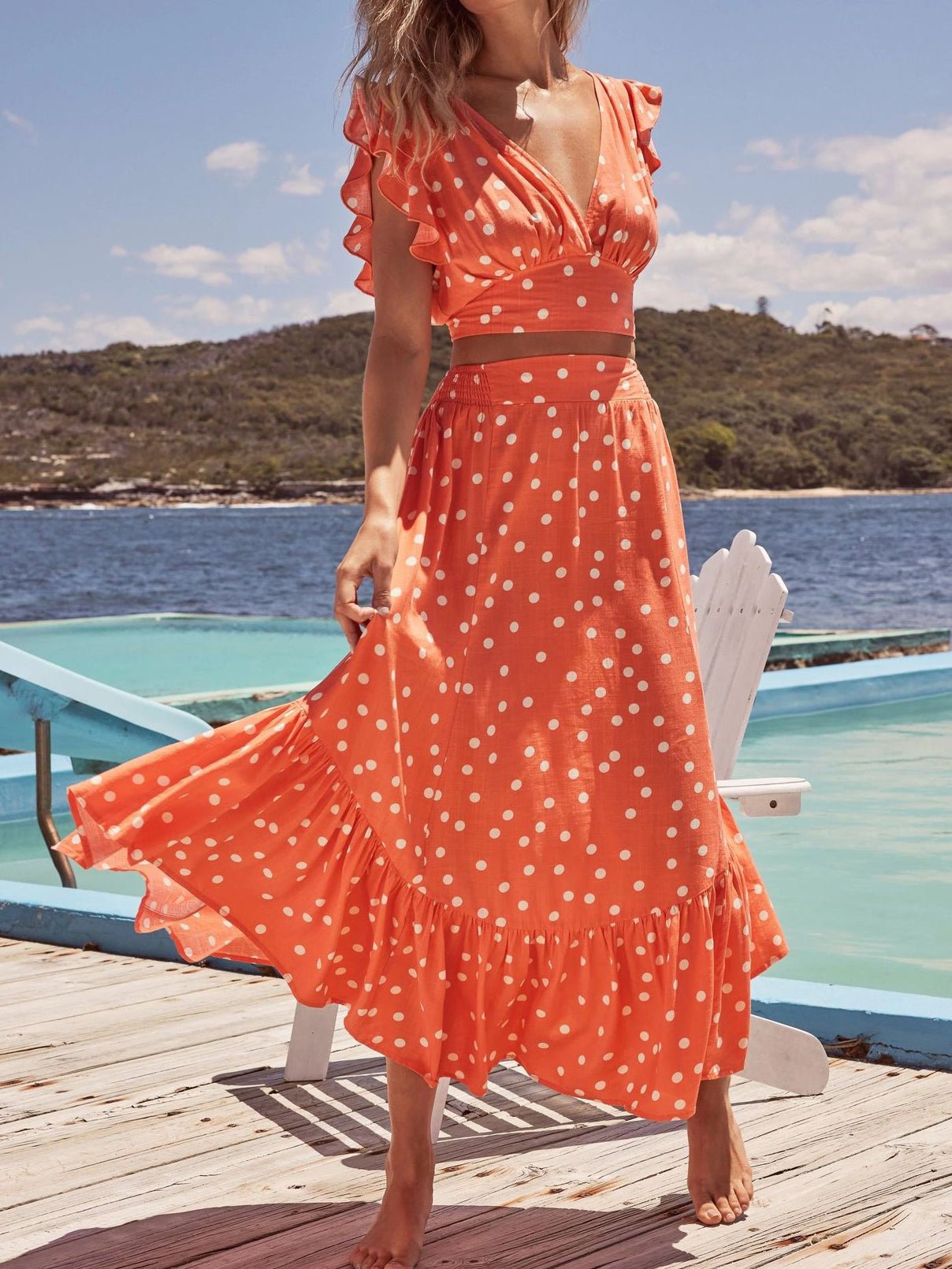 Women's Sets V-Neck Polka Dot Top & Ruffle Skirt Two Piece Set - Sets - Instastyled | Online Fashion Free Shipping Clothing, Dresses, Tops, Shoes - 18/05/2022 - 40-50 - Bottoms