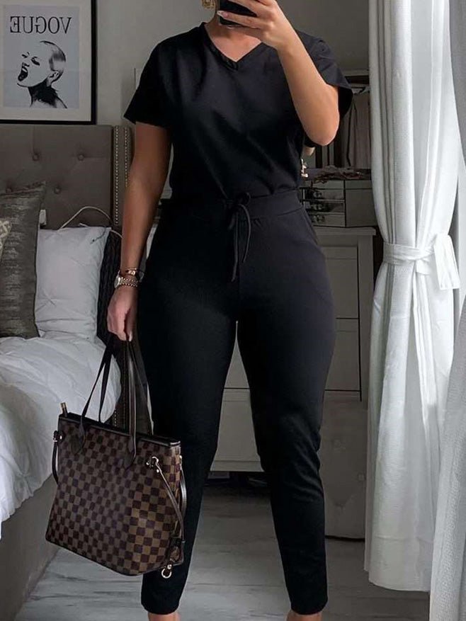 Women's Sets V-Neck Short Sleeve Top & Pants Casual Two-Piece Set - Sets - Instastyled | Online Fashion Free Shipping Clothing, Dresses, Tops, Shoes - 13/07/2022 - 30-40 - bottoms